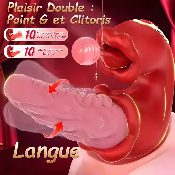 Arabella - 3-v-1 vibrirajoči dildo s stimulacijo G-točke, klitorisa in jezika, vodoodporen.-SI