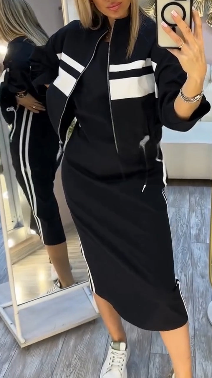 Obleka z okroglim izrezom in ženski blazer, casual kostim-SL