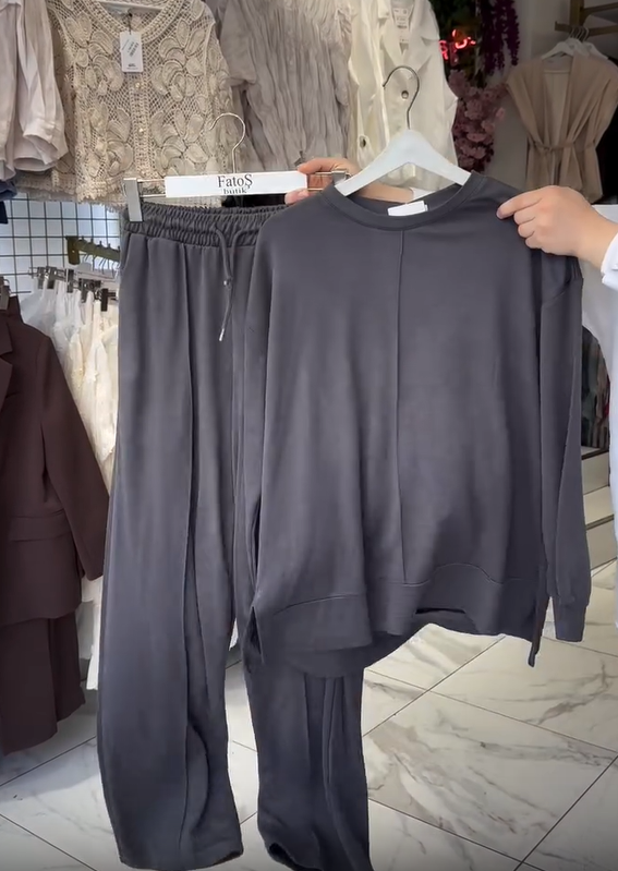 Conjunto de pantalón de algodón de manga larga y cuello redondo para mujer-ES