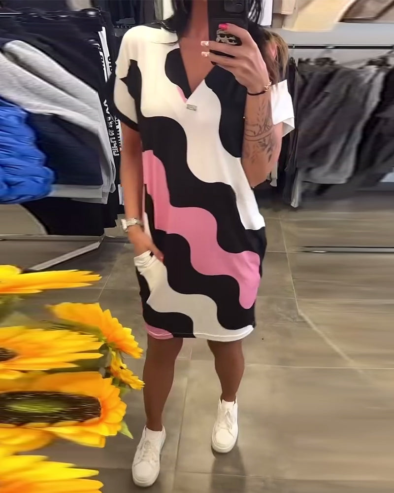 Φόρεμα με V λαιμόκοψη, κυματιστό σχέδιο-GR