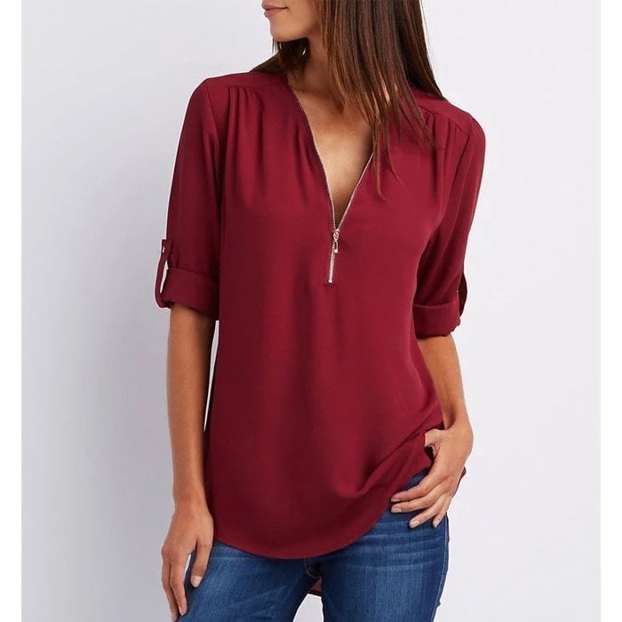 Bluza velike velikosti s 3/4 rokavi in zadrgo-SI