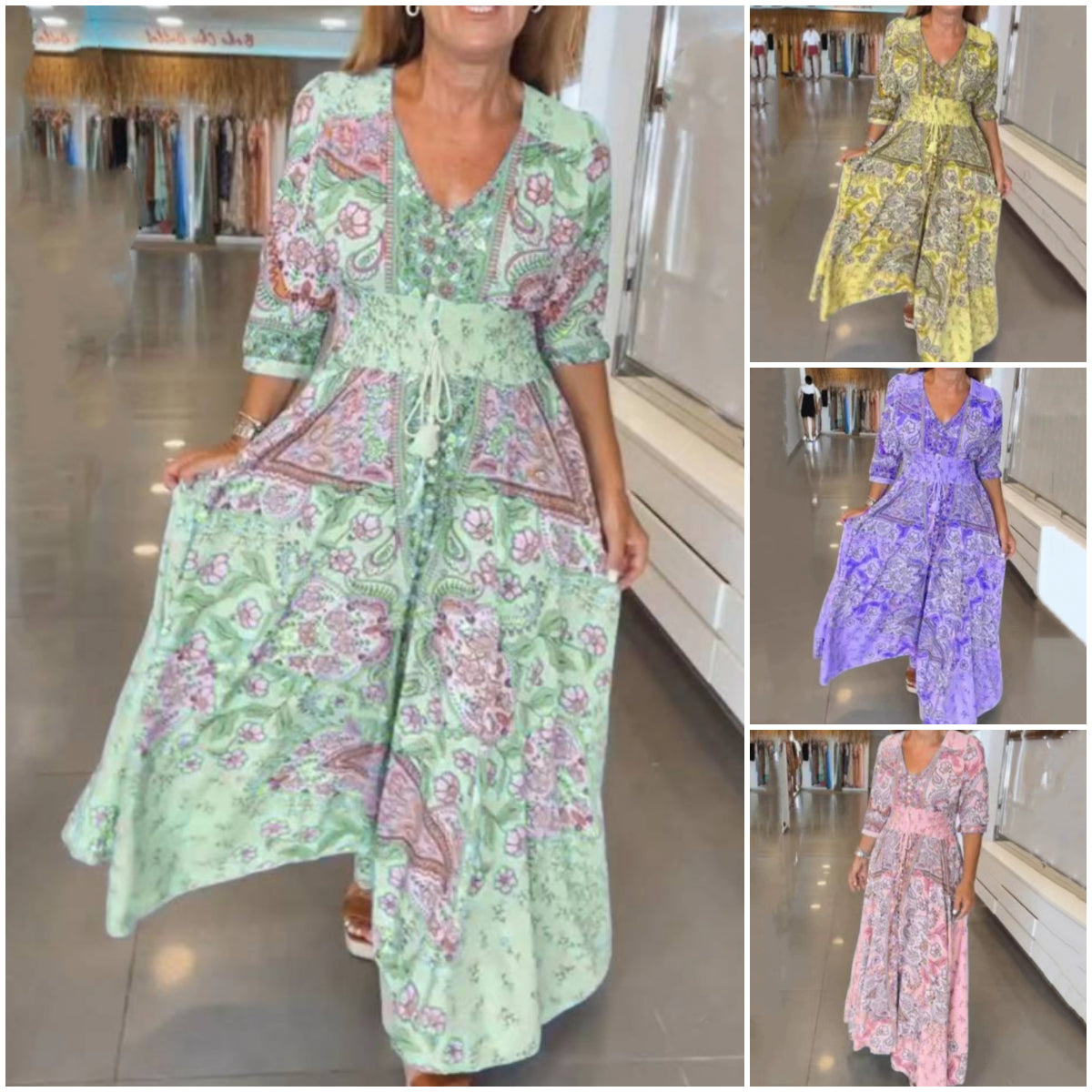 Ženska elegantna cvetlična dolga obleka z vrvico-SI