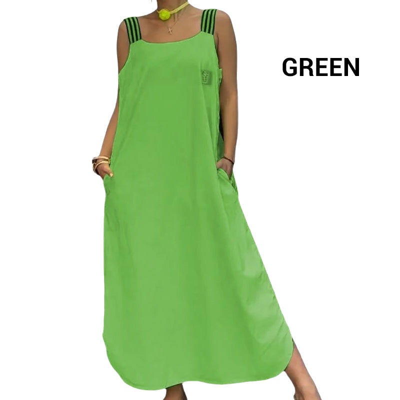 Φαρδύ μάξι φόρεμα με τιράντες και τσέπες-GR