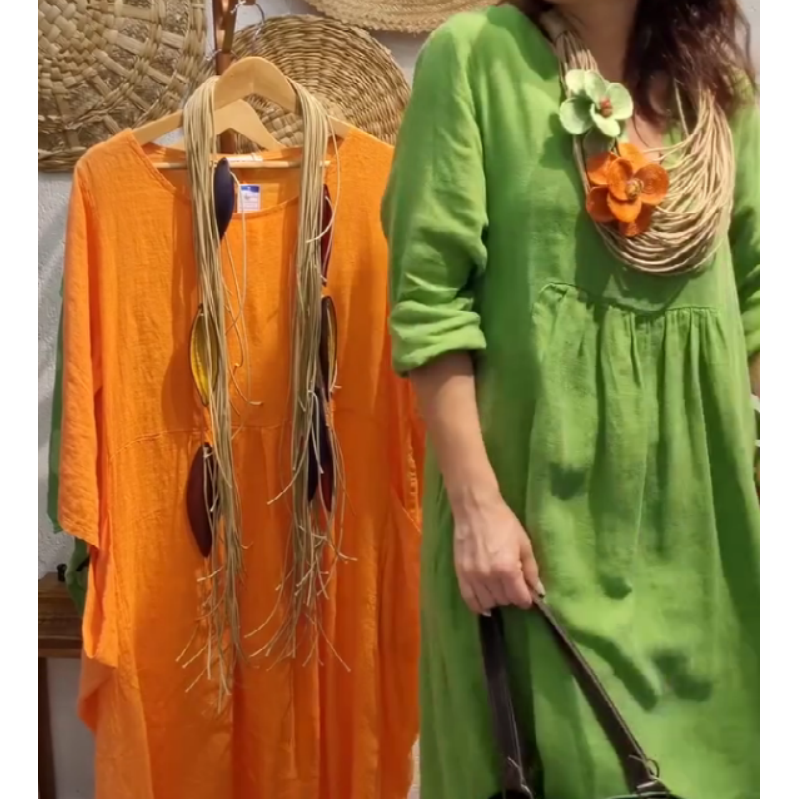 💖Omejena razprodaja, 20 % POPUST💖Ženska, za prosti čas, lanena boho obleka z dolgimi rokavi-SI