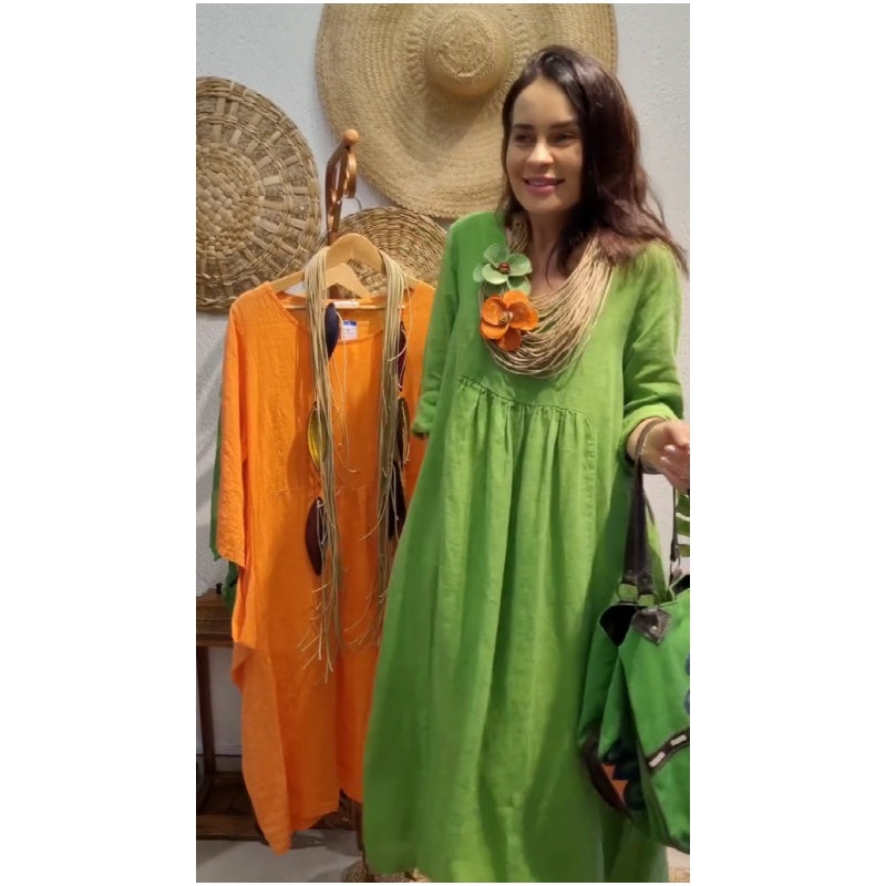 💖Omejena razprodaja, 20 % POPUST💖Ženska, za prosti čas, lanena boho obleka z dolgimi rokavi-SI