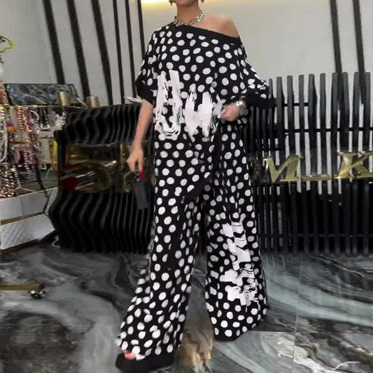 2-delni komplet: prevelik top in široke hlače za ženske-SI