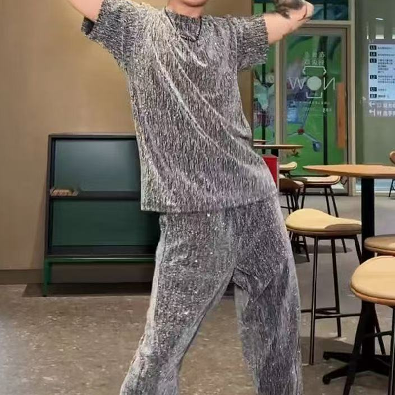 💖 Νέο σχέδιο για το 2025 ✨Ανδρικό σετ δύο τεμαχίων: κοντομάνικο μπλουζάκι και φαρδύ παντελόνι-GR