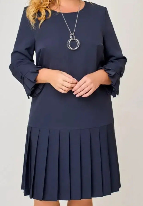 💌[S-5XL]👗Aukštos kokybės, elegantiška, vienspalvė suknelė-LT