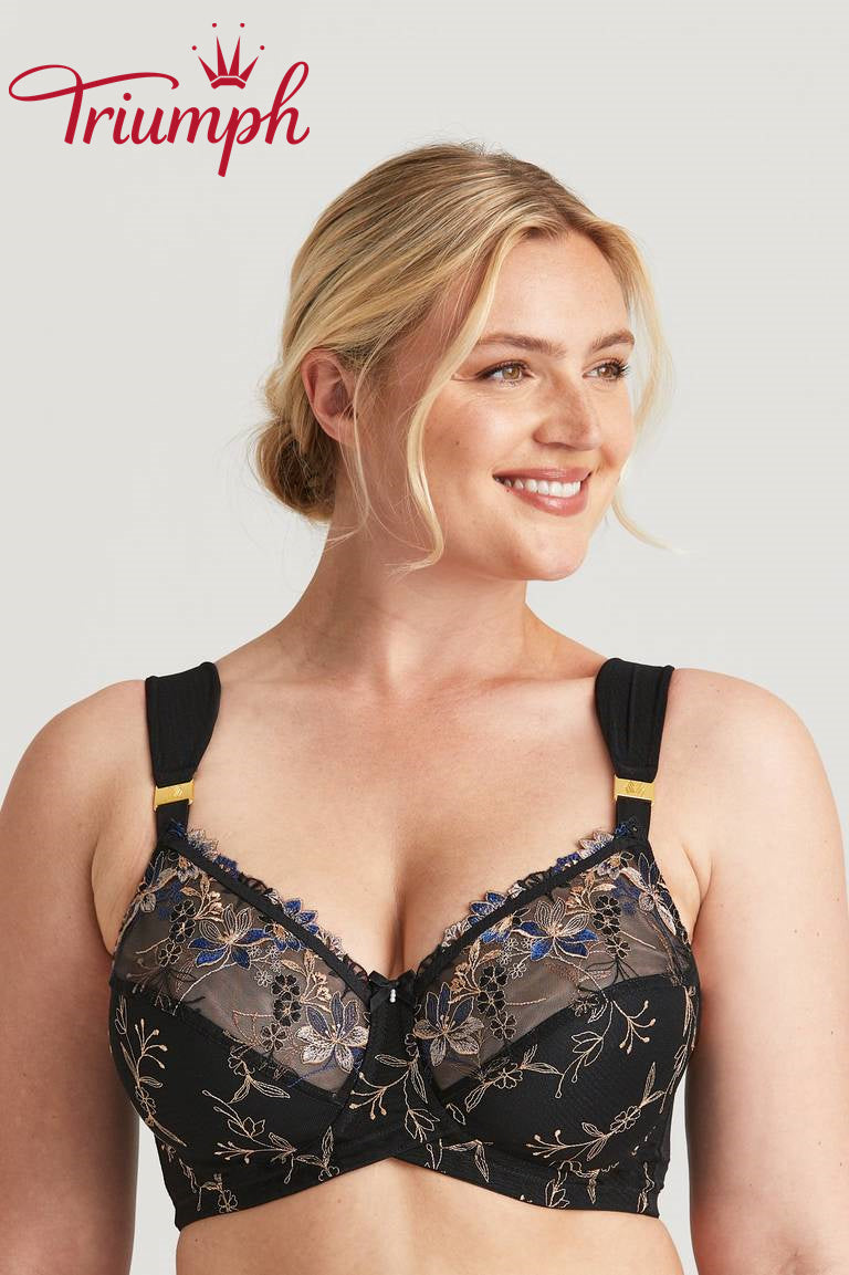 Triumph - (3 vnt.) Push-up liemenėlė su išsiuvinėtomis gėlėmis-LT