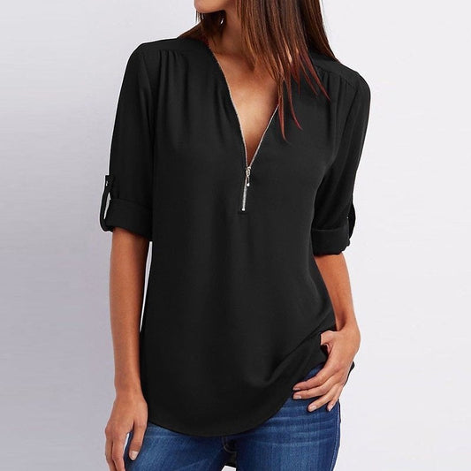Bluza velike velikosti s 3/4 rokavi in zadrgo-SI