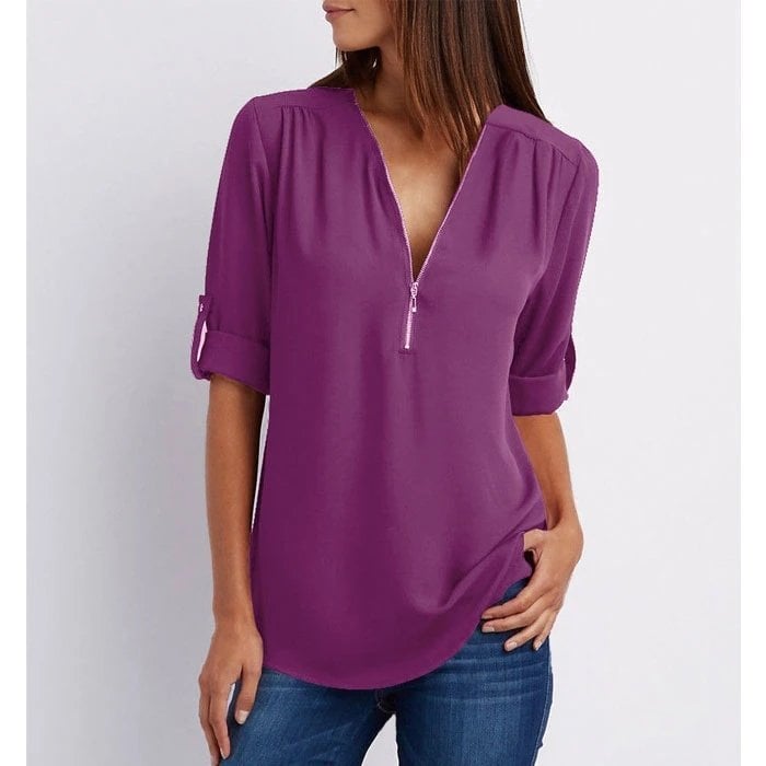 Bluza velike velikosti s 3/4 rokavi in zadrgo-SI