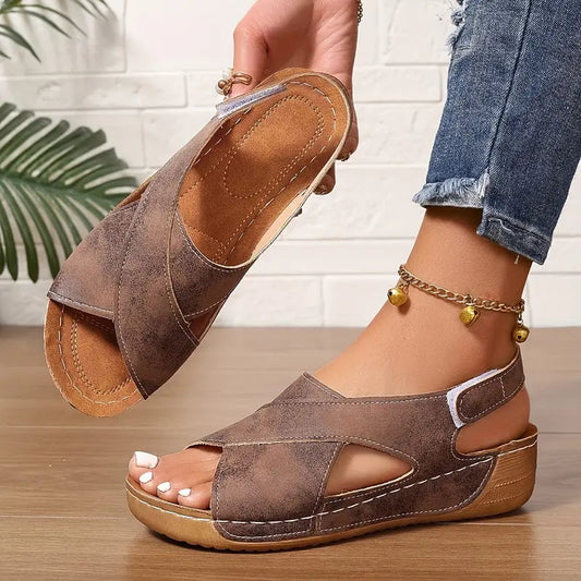 Sandalias vintage nuevas, sandalias de cuña resistentes-ES