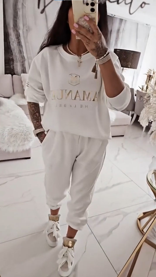 ⏳Προσφορά περιορισμένης διάρκειας! ⏰Γυναικείο casual σετ, μπλούζα με στάμπα και φαρδύ παντελόνι-GR