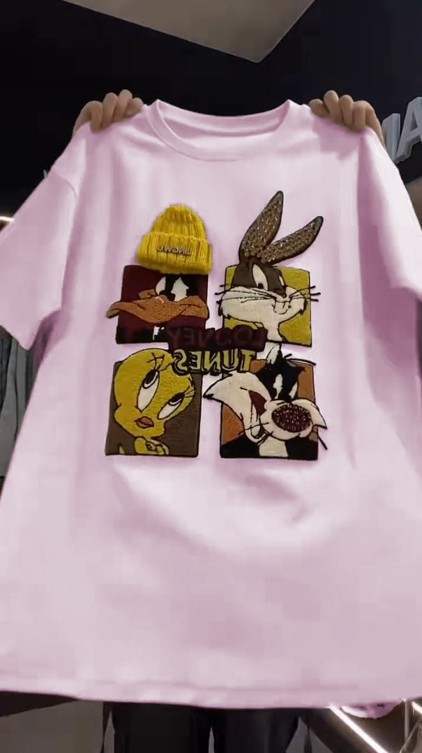 🍭Čudljiv pulover z risanimi bleščicami-SI