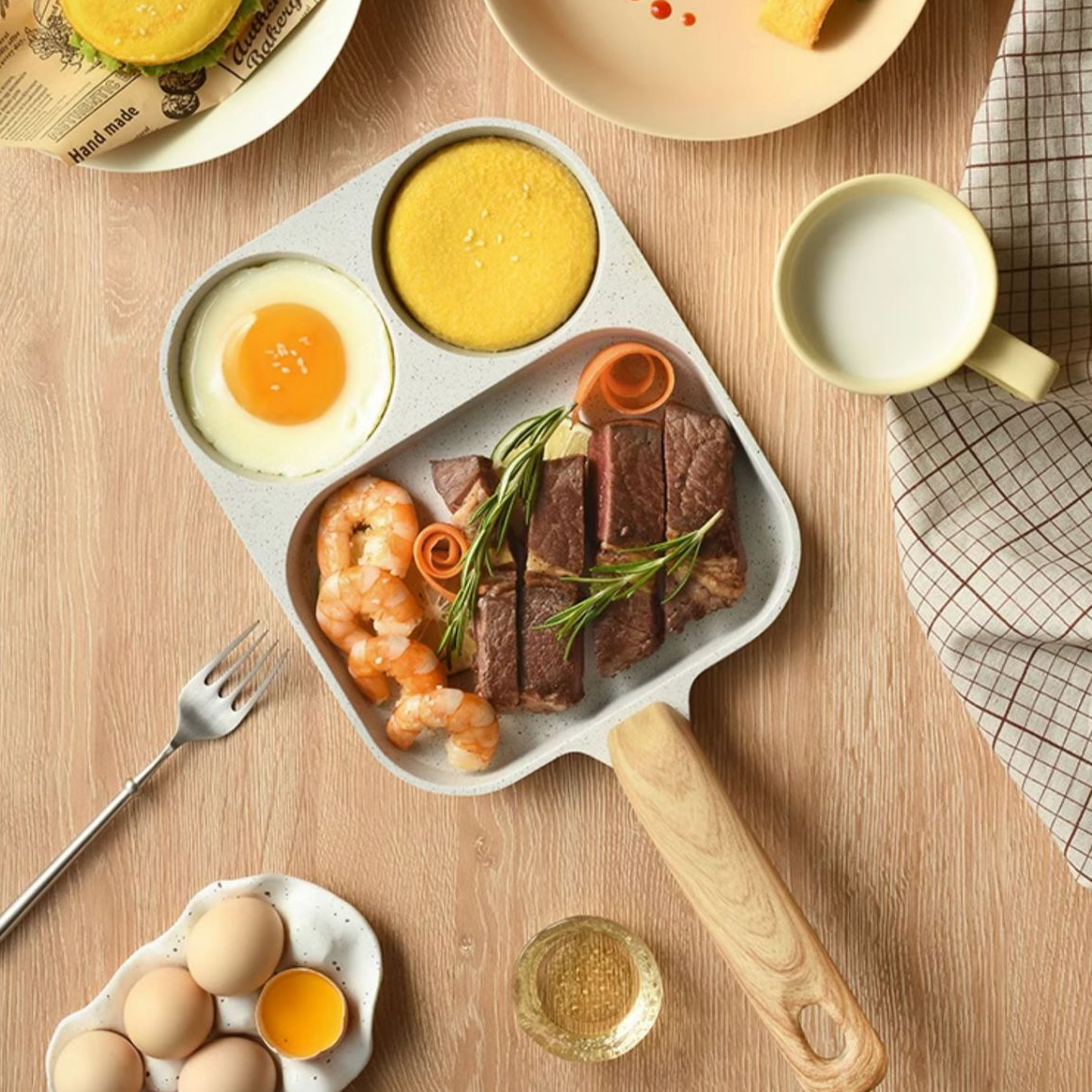 Αντικολλητικό τηγάνι 4 σε 1: ιδανικό για αυγά, μπέικον και μπιφτέκια-GR