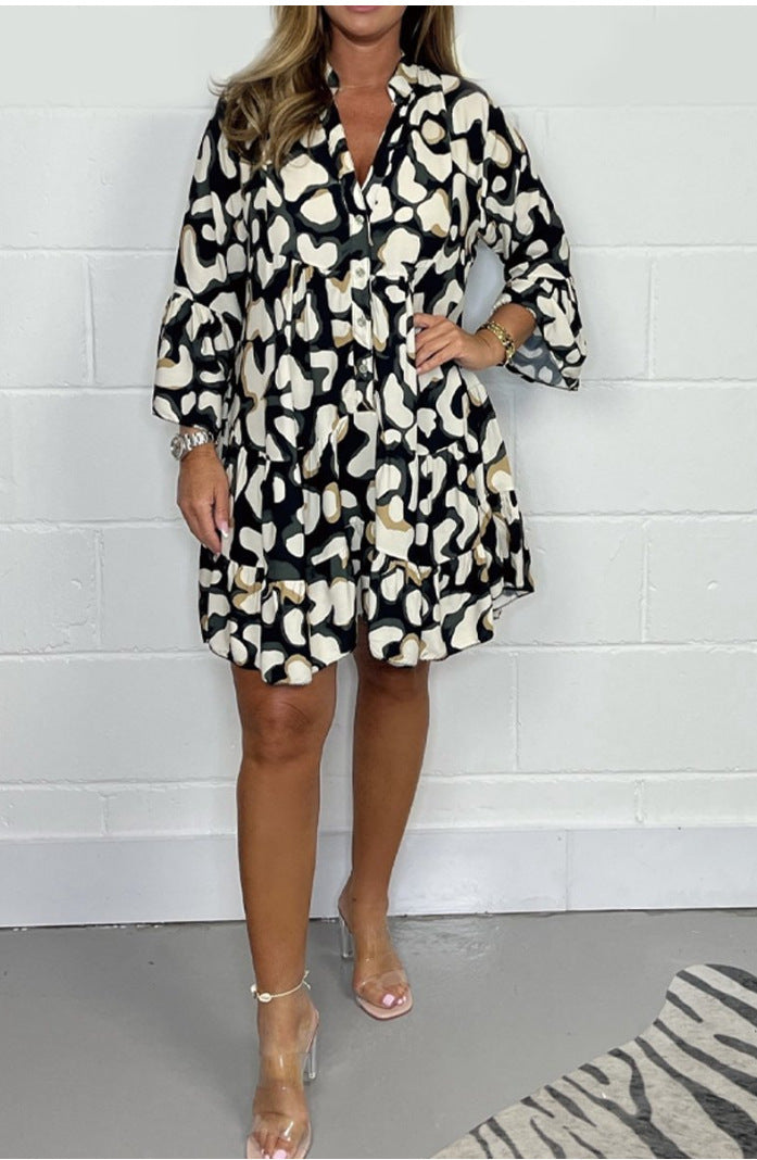 Άνοιξη και καλοκαίρι νέα plus size ακανόνιστα εμπριμέ φορέματα-GR