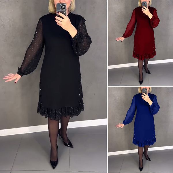 🔥👗[S~5XL]Νέο μοντέρνο, φαρδύ φόρεμα με βολάν, σε μονόχρωμο χρώμα, με μακριά μανίκια-GR