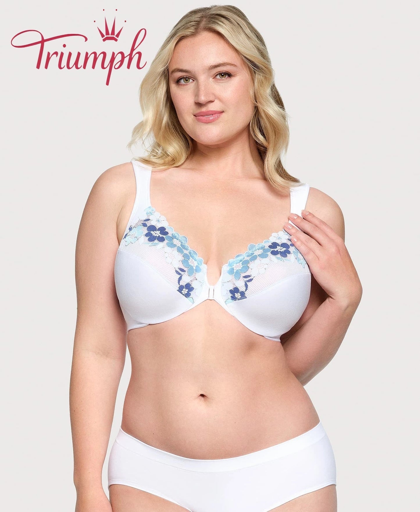 Triumph - (3 τεμάχια) βαμβακερό σουτιέν με κεντημένη δαντέλα, κλείσιμο μπροστά-GR