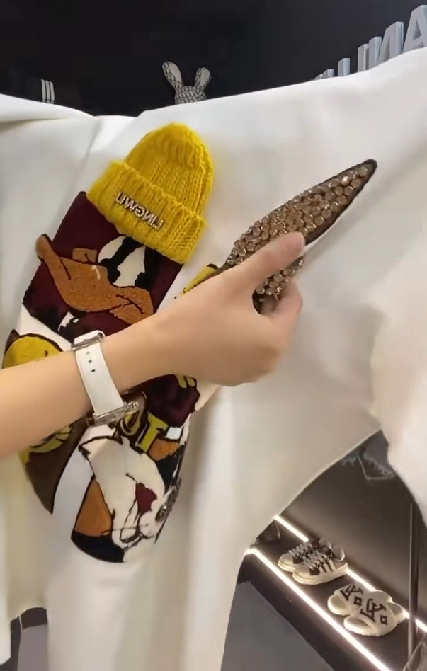 🍭Čudljiv pulover z risanimi bleščicami-SI