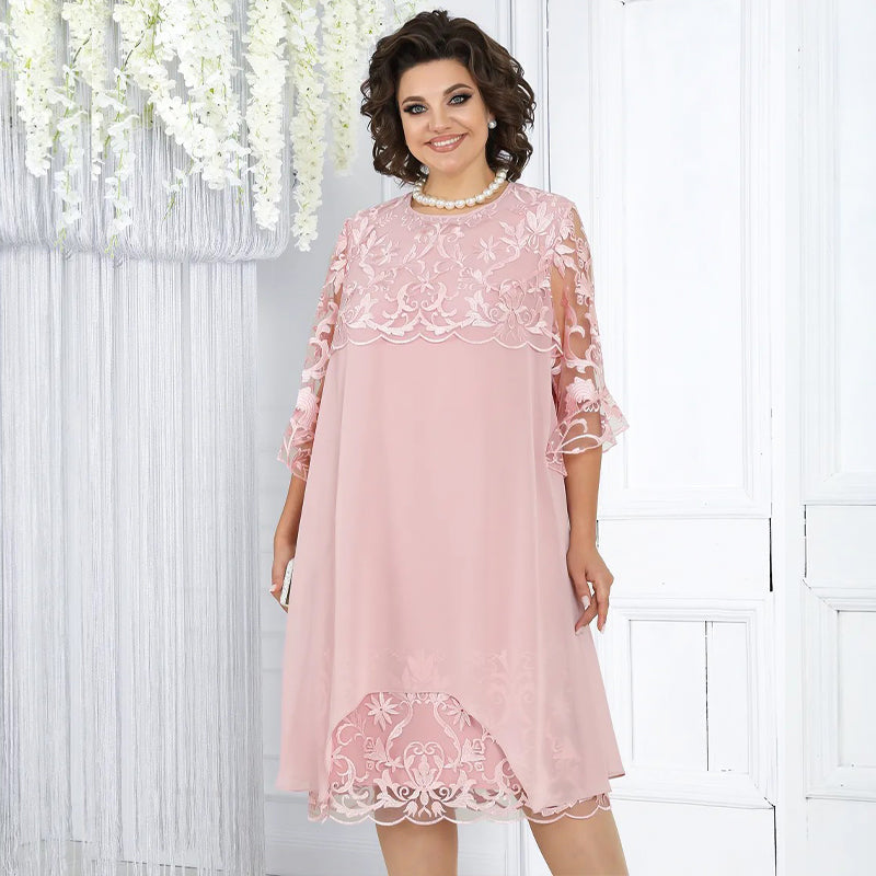 Γυναικείο φαρδύ μίντι φόρεμα με δαντέλα-GR