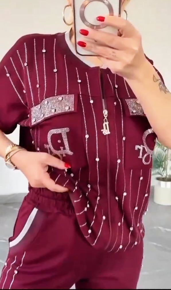 💎Dviejų dalių komplektas su užtrauktuku ir kristalais-LT