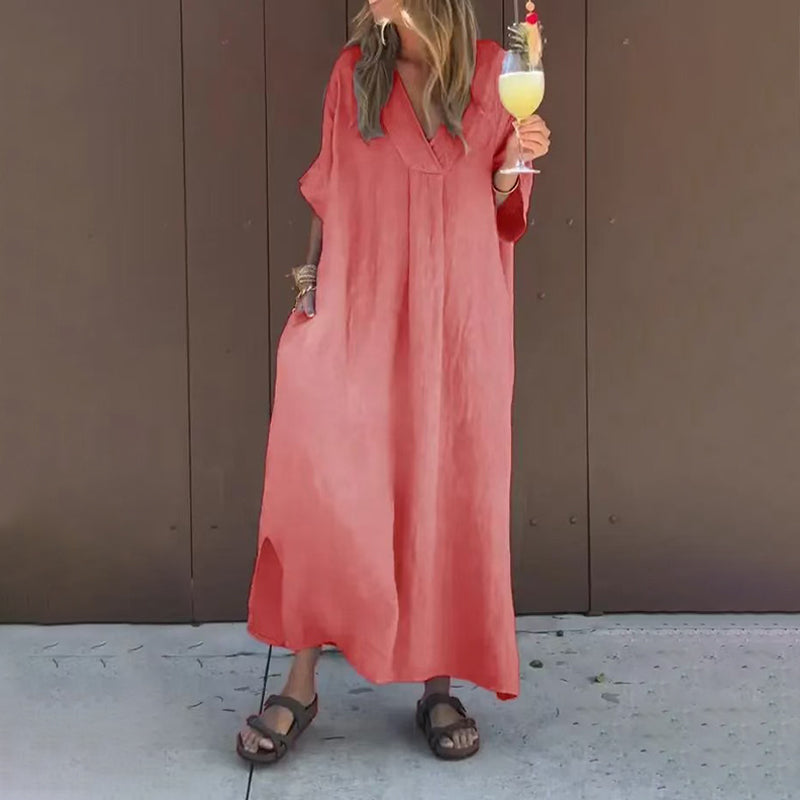 【S-4XL】💖Casual, ζωντανό γυναικείο φόρεμα με λαιμόκοψη V-GR