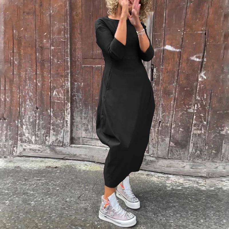 Απλό κομψό φόρεμα για γυναίκες με τσέπες-GR