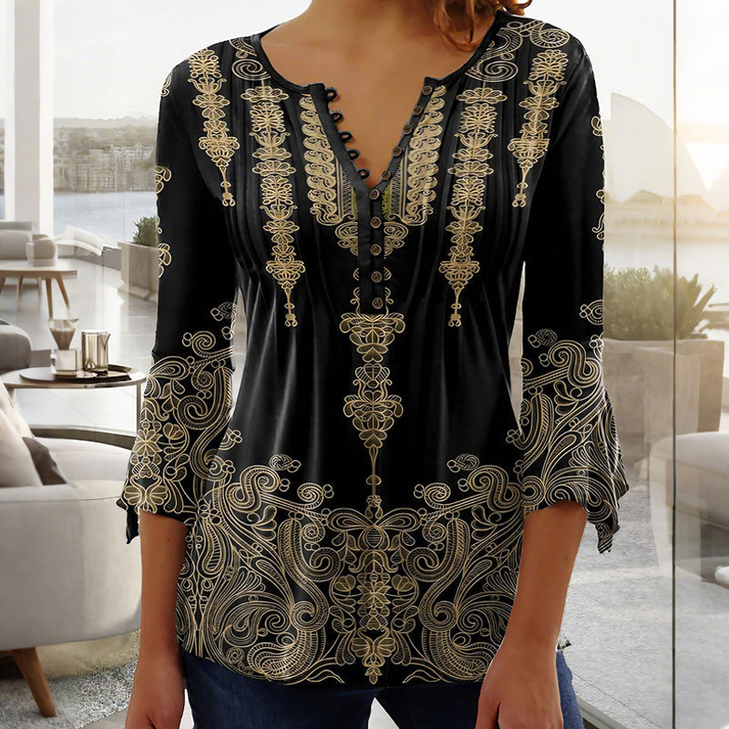 🌺 Γυναικείο Πουκάμισο με Στάμπα και V-Neck✨-GR