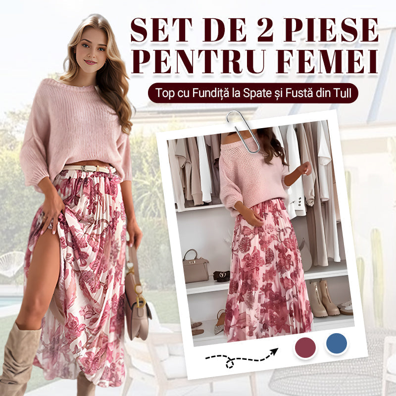 🔥Blusa de cuello redondo y falda estampada de rayas-ES