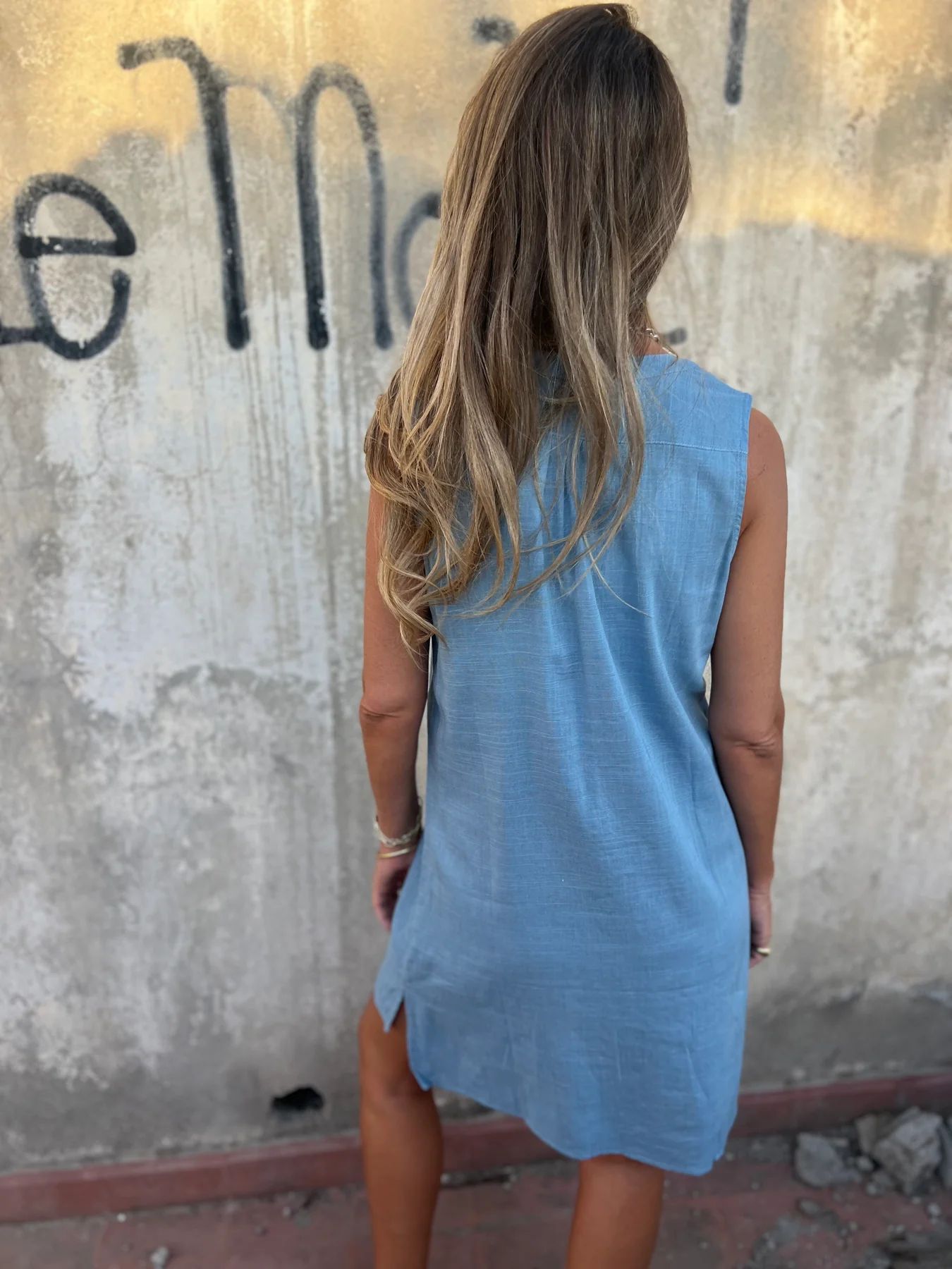 Ženska enobarvna bombažna in lanena obleka-SI