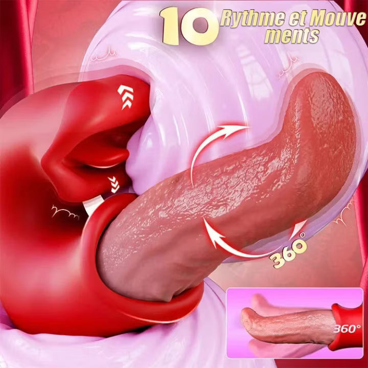 Arabella - 3-v-1 vibrirajoči dildo s stimulacijo G-točke, klitorisa in jezika, vodoodporen.-SI