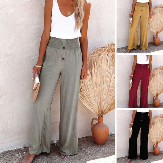 😍 Γυναικείο λινό ψηλόμεσο παντελόνι-GR
