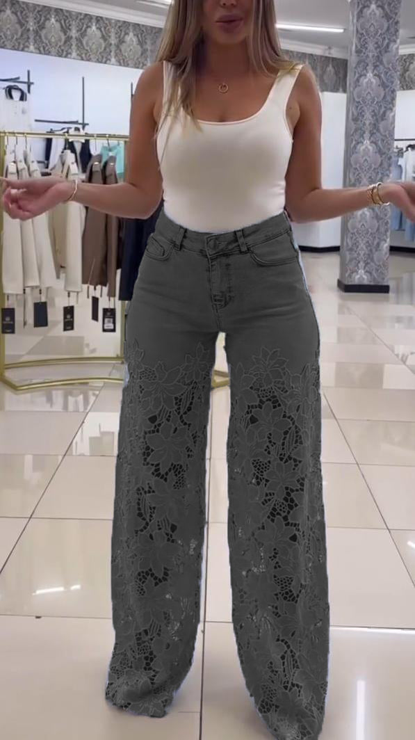 Ženske elegantne kavbojke s čipko-SI