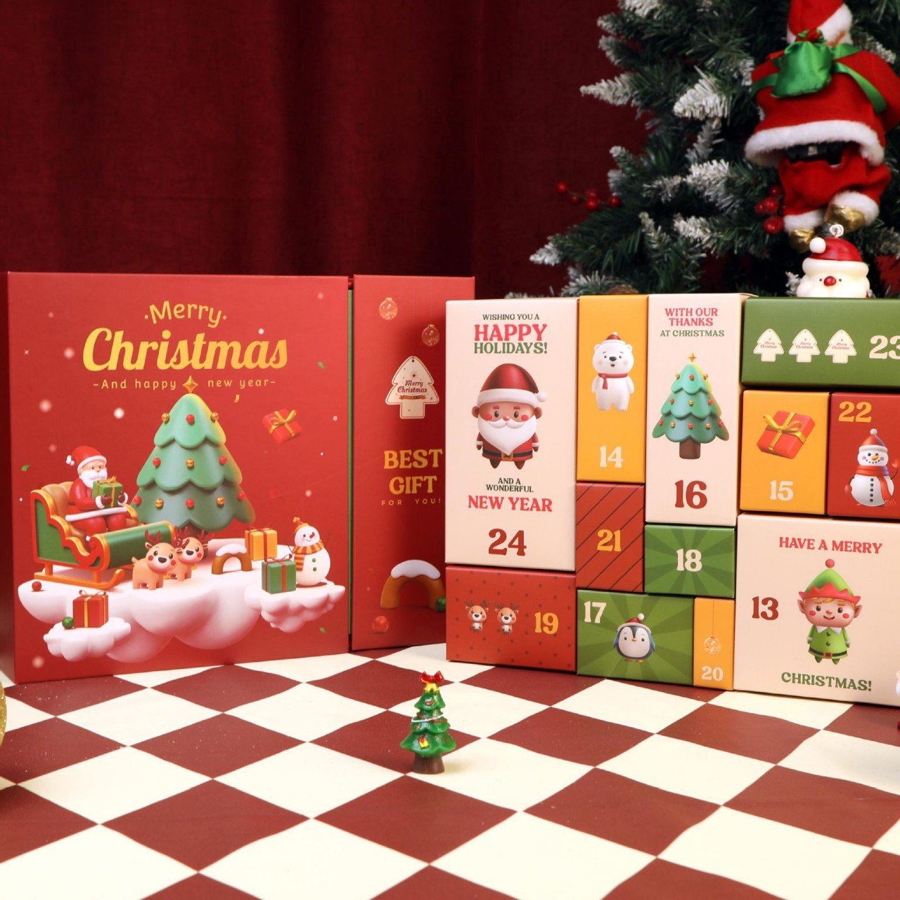 Ροζ μαρμάρινο ημερολόγιο Advent 2025, κουτί αντίστροφης μέτρησης 24 ημερών μέχρι τα Χριστούγεννα-GR