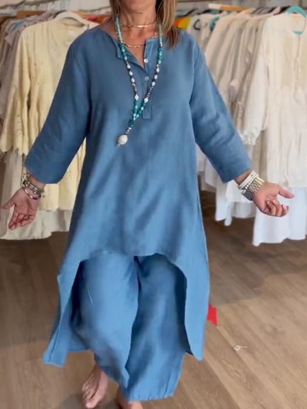 Γυναικείο λινό κοστούμι σε μονόχρωμο-GR