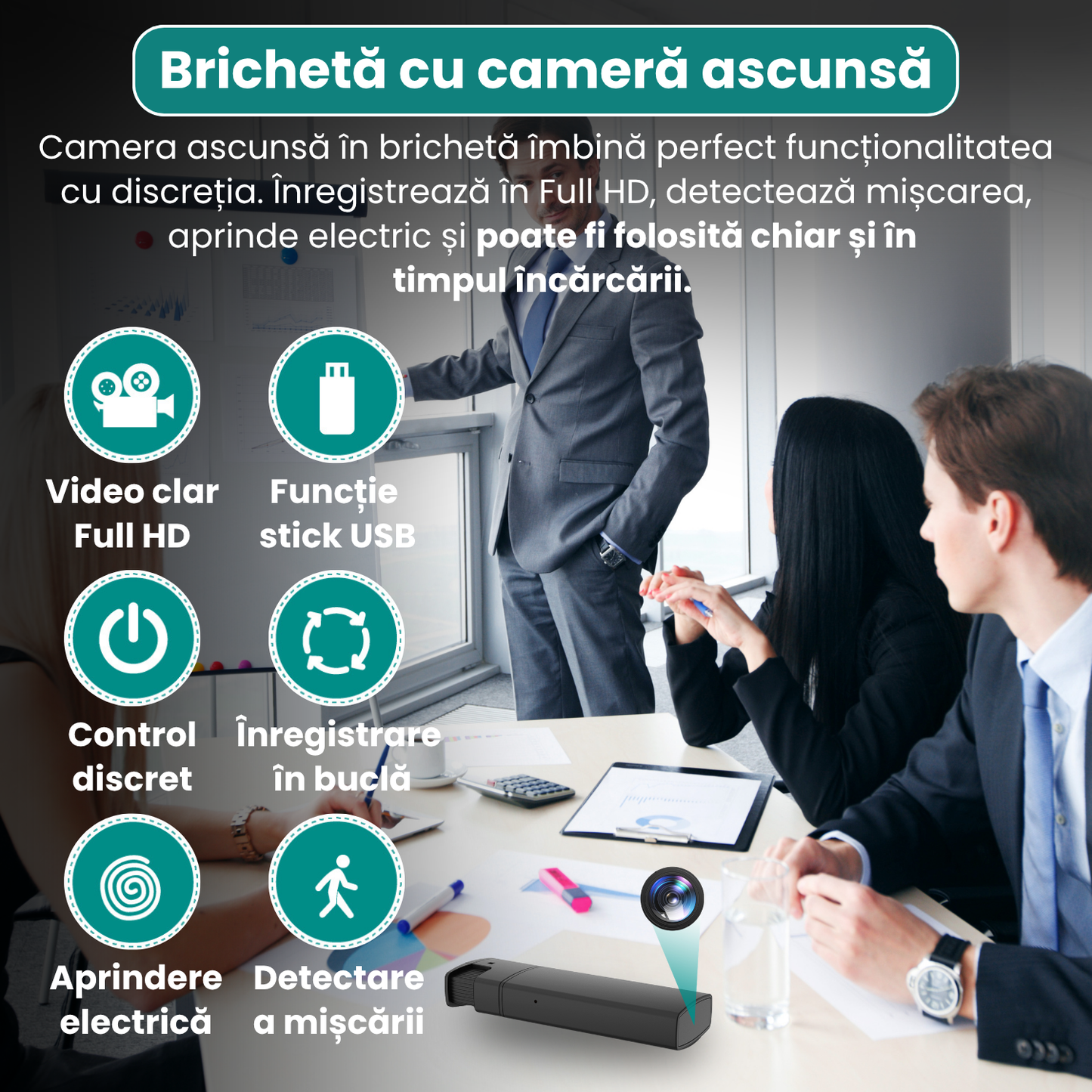 Αναπτήρας με κρυφή κάμερα, λειτουργία πραγματικής ηλεκτρικής ανάφλεξης, εγγραφή βίντεο Full HD 1080p, ανίχνευση κίνησης, εγγραφή βρόχου-GR