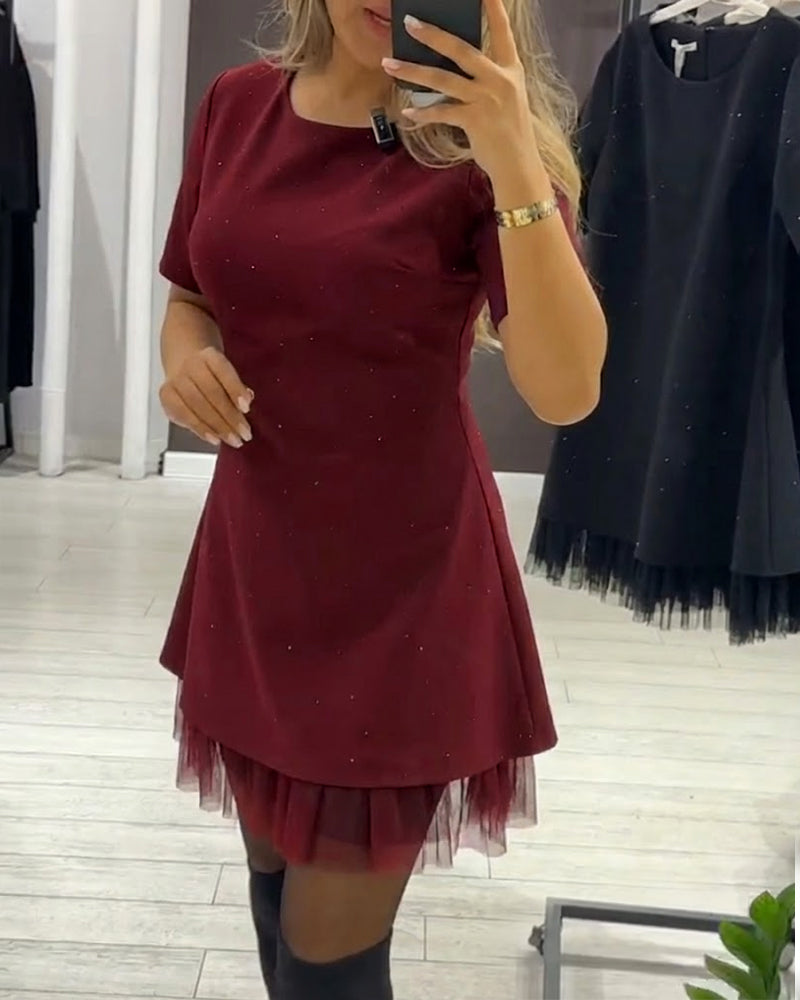 Elegantna, bleščeča obleka iz mrežastega patchworka-SI