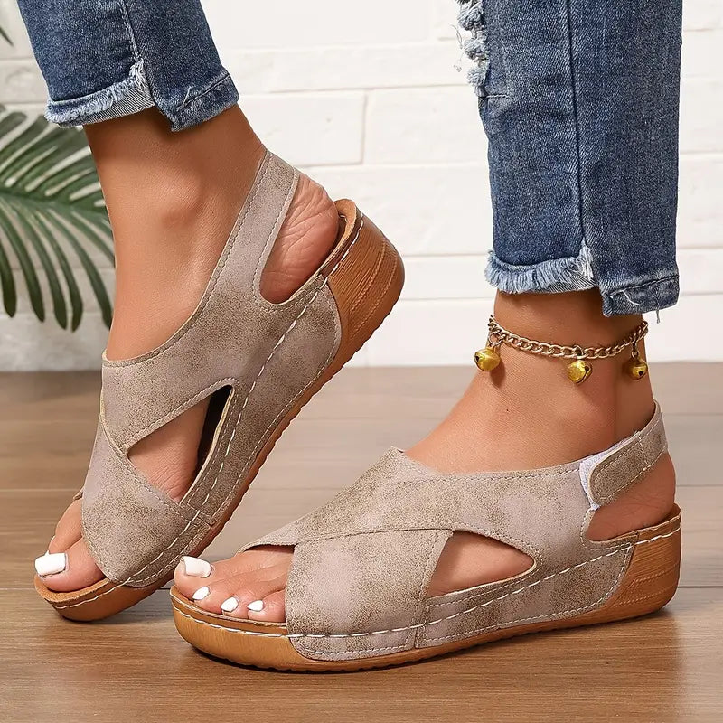 Sandalias vintage nuevas, sandalias de cuña resistentes-ES