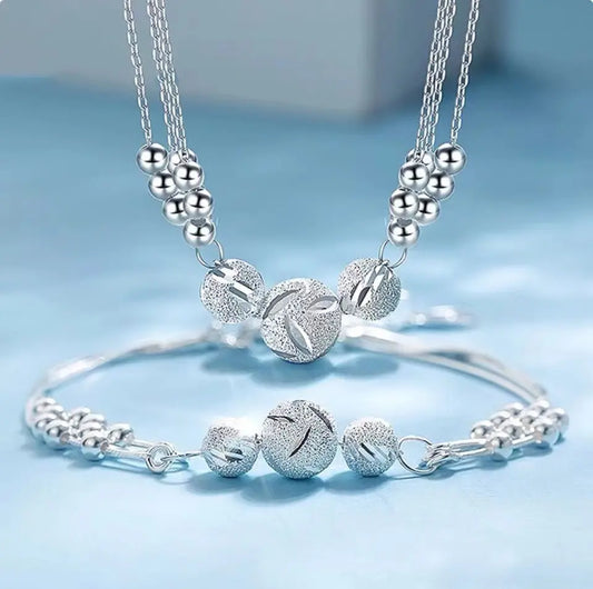 🎁🔥[Κολιέ + Βραχιόλι]✨Σετ κοσμημάτων με χαραγμένο ασημένιο κολιέ-GR