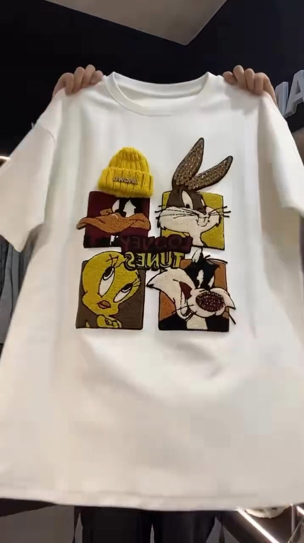 🍭Čudljiv pulover z risanimi bleščicami-SI