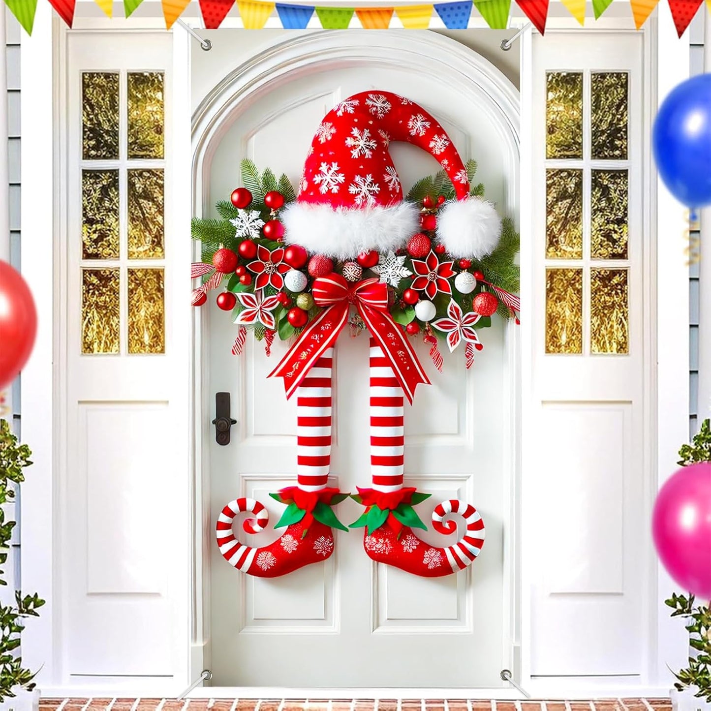 Χριστουγεννιάτικο πανό με πόδια ξωτικού στην πόρτα-GR