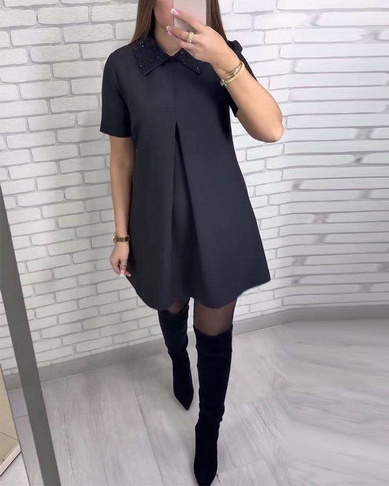 Elegantna ženska obleka s stoječim ovratnikom-SL