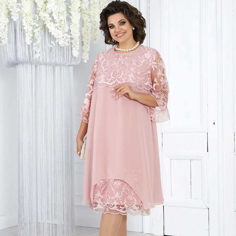 Γυναικείο φαρδύ μίντι φόρεμα με δαντέλα-GR