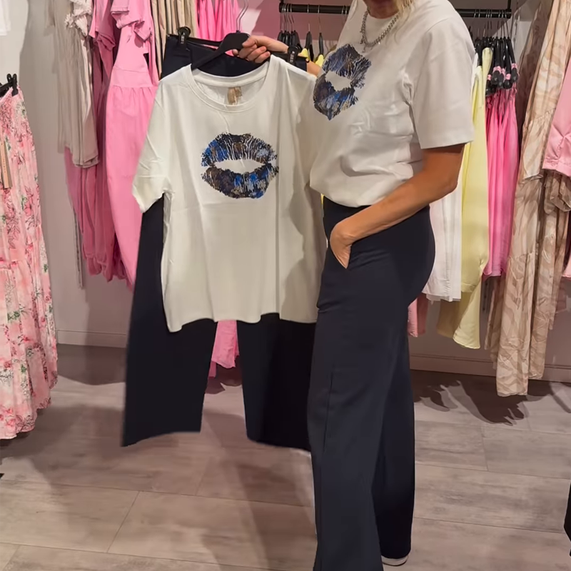 Γυναικείο σετ δύο τεμαχίων με τύπωμα, τοπ και παντελόνι-GR