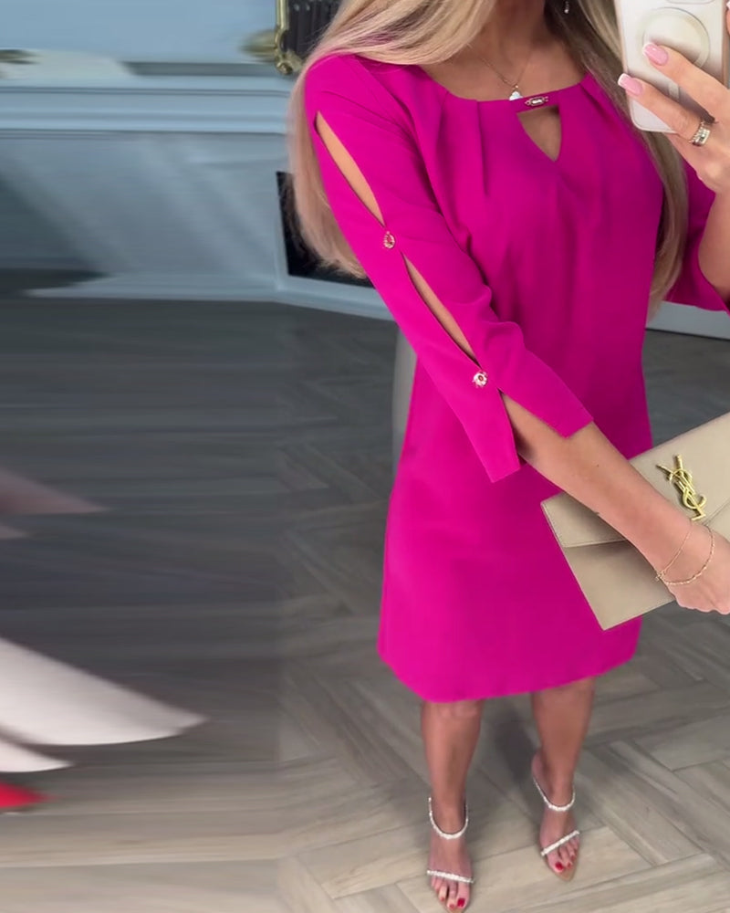 Κομψό, μονόχρωμο, απλό φόρεμα σε σχήμα V-GR