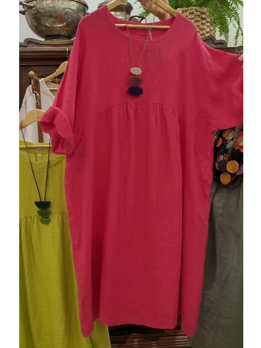 Γυναικείο φόρεμα με τσέπες από βαμβάκι και λινό-GR