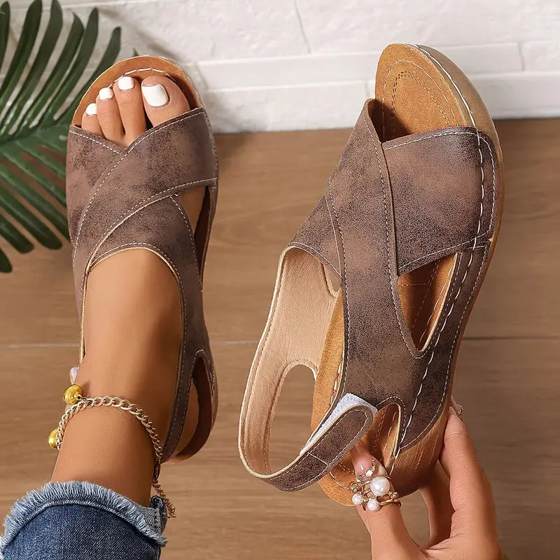 Sandalias vintage nuevas, sandalias de cuña resistentes-ES