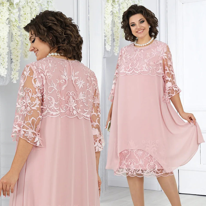 Ženska ohlapna midi obleka s čipko-SI