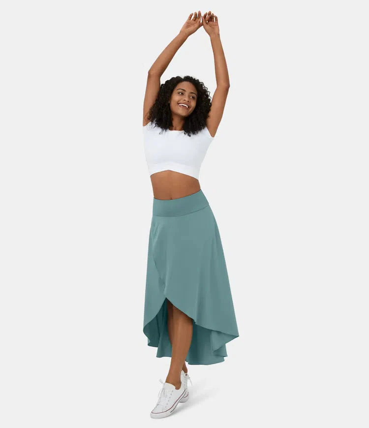 Φούστα 2 σε 1, Γρήγορο Στέγνωμα, Casual, Μίντι με Ψηλή Μέση και Χαμηλό Βολάν-GR