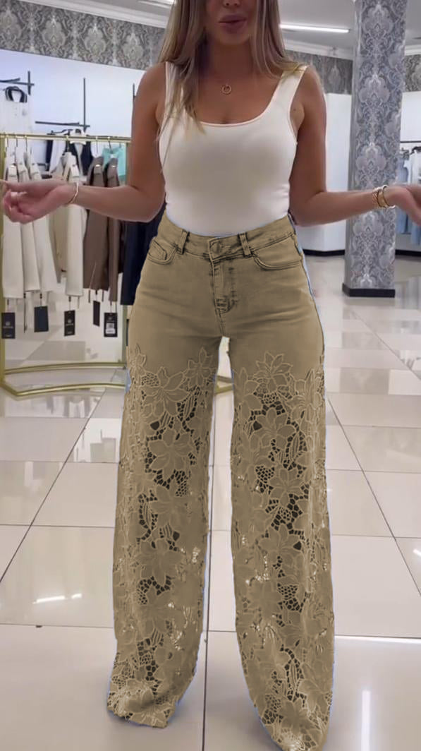 Ženske elegantne kavbojke s čipko-SI